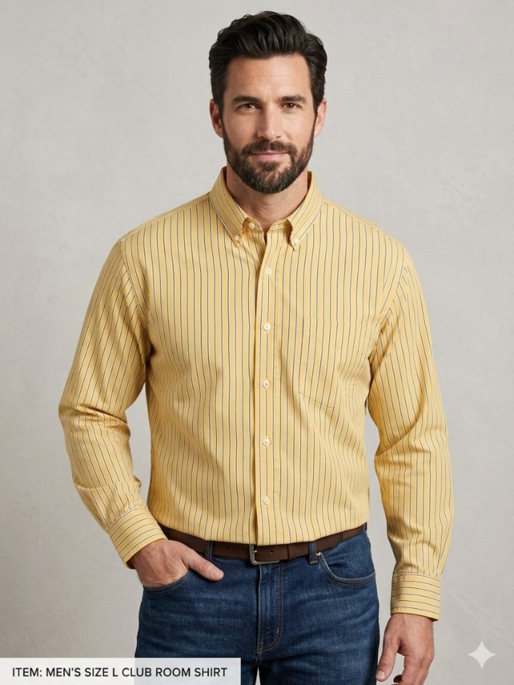Club Room Men's L Yellow Pinstripe Cotton Button Down Shirt Striped Prep Coastal